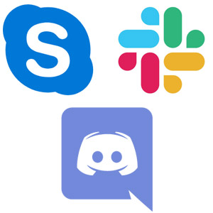 Die Logos von Skype, Slack und Discord