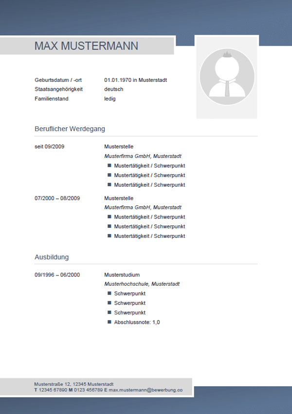 Lebenslauf Vorlage "professionell - blau" – Bewerbungen.de