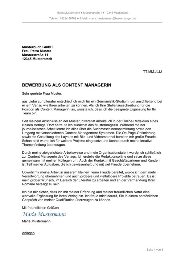 Bewerbung als Content Manager