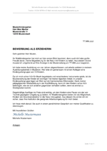 Bewerbung als ErzieherIn – Anschreiben