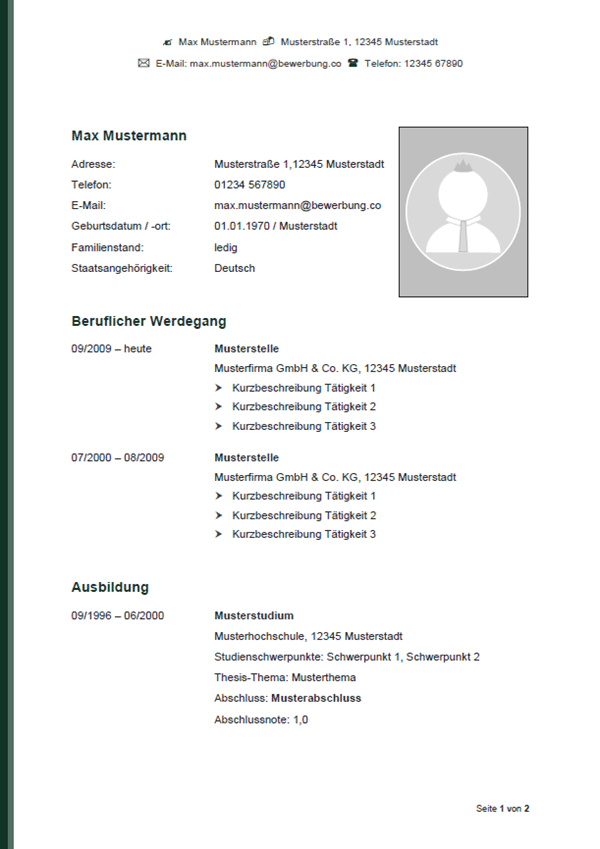 Lebenslauf Vorlage "Seitenstreifen - schwarz, grün"