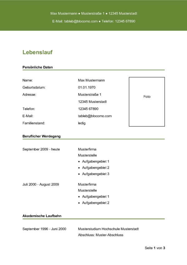 Lebenslauf Vorlage "modern – grün"