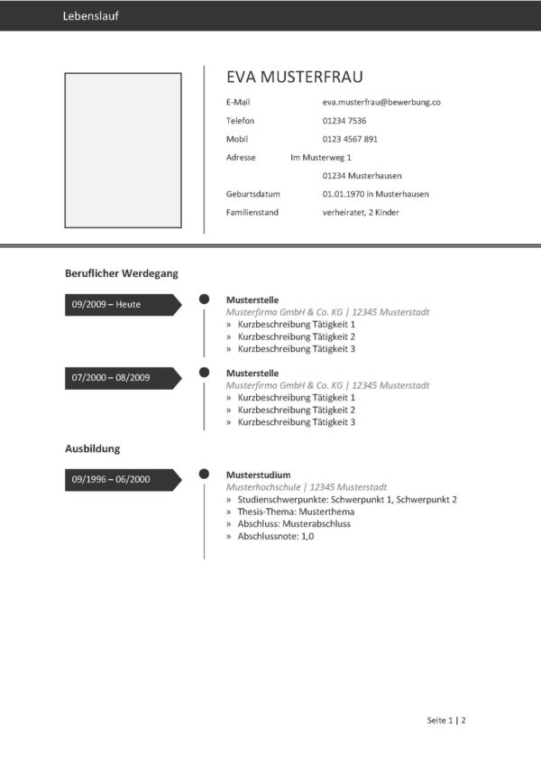 Lebenslauf Vorlage "Design – grau, schlicht"